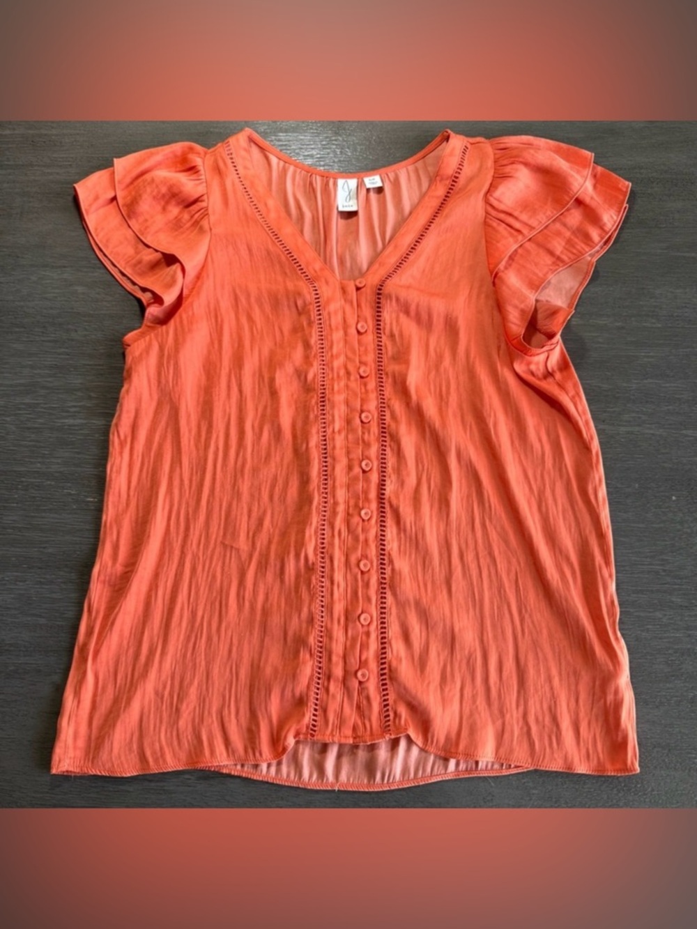 Joie Orange Button Front Flutter Sleeve Blouse S